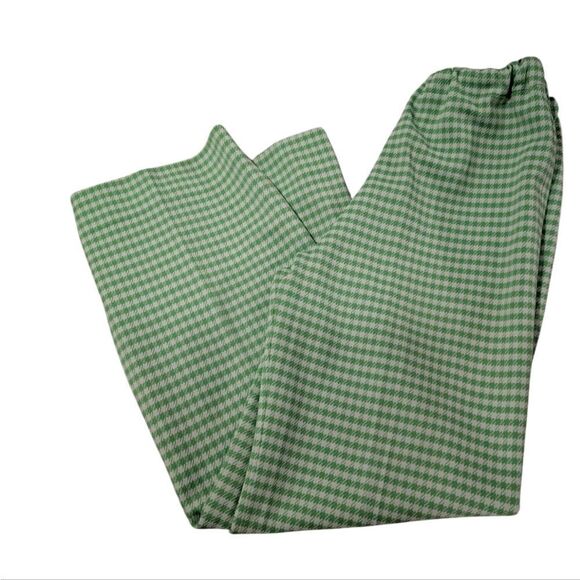 Women's 70s Vintage 3 Piece Polyester Green & White Checkered Leisure Suit Set - Picture 9 of 13